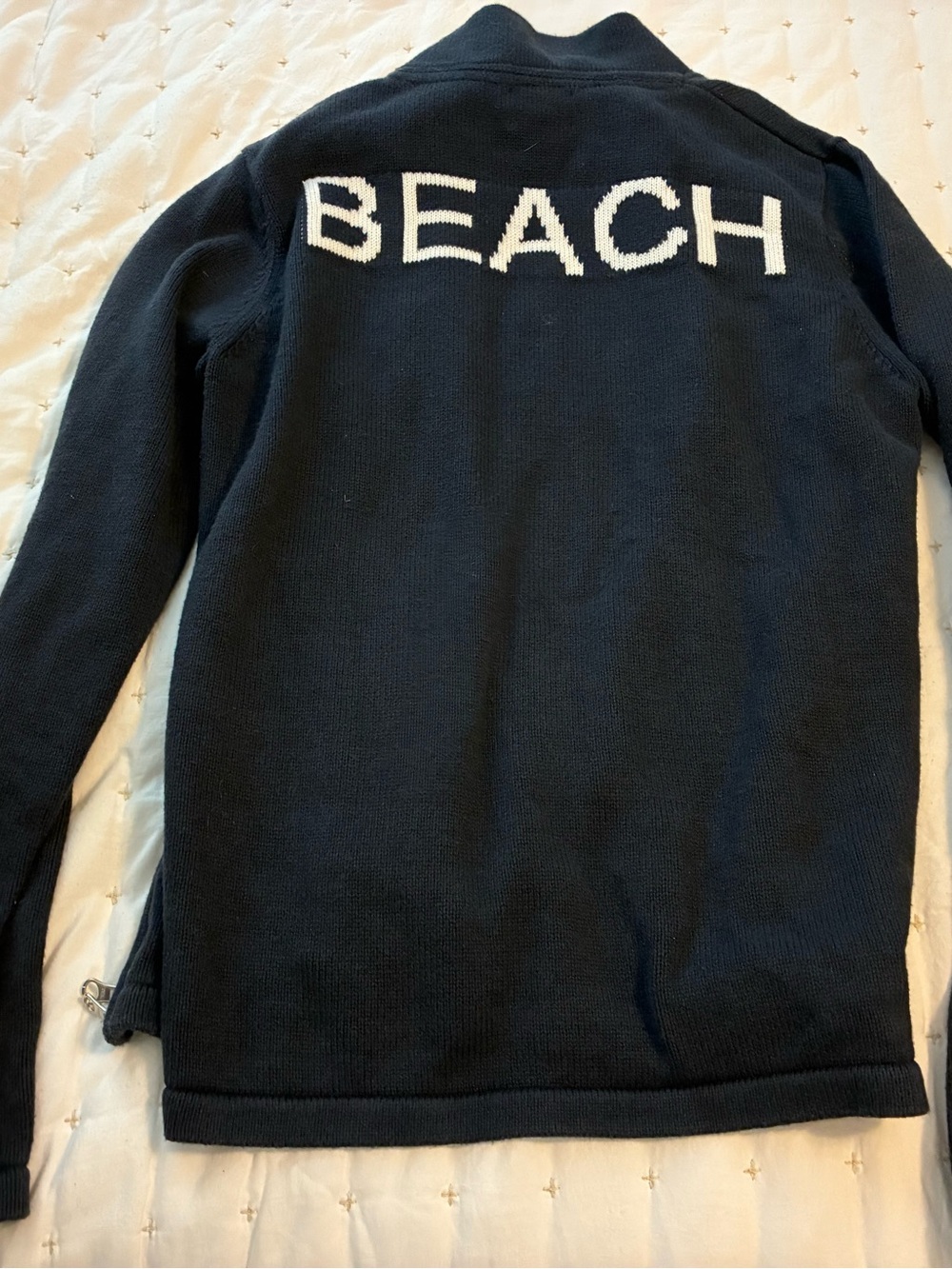 Navy Ladies Zip-Up Cardigan/Jacket with Anchor Motif and BEACH motifs